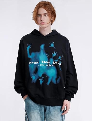 Aelfric Eden Graphic Hoodies Vintage Printed Hoodie Sweatshirt Casual Oversized Long Sleeve Streetwear Hooded Pullover - Small - Black thumbnail 3