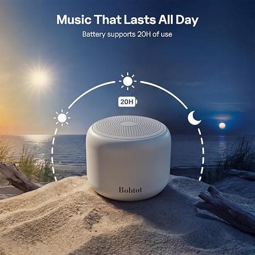 Bobtot Portable Bluetooth Speakers with Strap Easy to Carry, Wireless Waterproof Mini Speaker with Loud Stereo Sound, 20 Hours Playtime, Rechargeable Battery, Built-in Microphone, Light Gray thumbnail 5