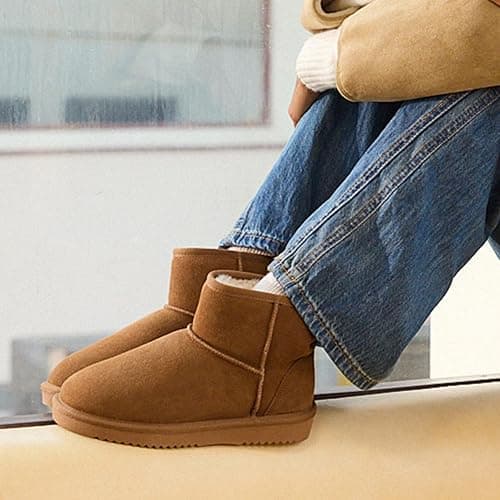 DREAM PAIRS Women's Winter Snow Boots Genuine Suede Faux Fur Lining Water Resistant Anti-Slip Warm Booties Slip On Memory Foam Comfort Ankle Boots FuzzyClassic Ⅱ thumbnail 8