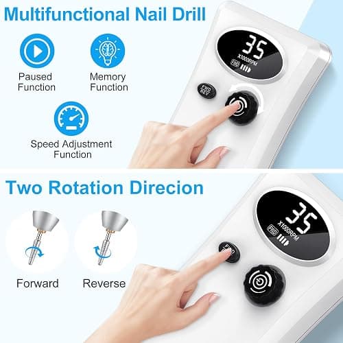 Electric Nail Drill, Urbuti 35000RPM Professional Nail Drill Machine, Portable Rechargeable File Machine Set for Acrylic Gel Nails, Manicure Pedicure Tools for Home and Salon Use(White) thumbnail 5