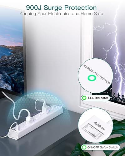 Extension Cord 10 ft - Long Power Strip Surge Protector, 6 AC Outlet 4 USB (2 USB C), Flat Plug, Wall Mount, Multi Plug Outlet Extender Desk Charging Station for Home Office Dorm Room Essentials thumbnail 6