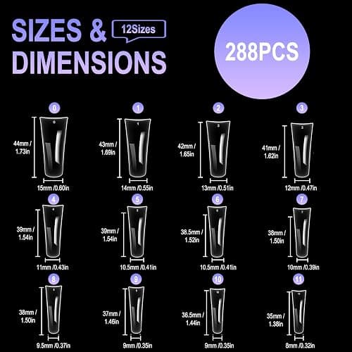 Allstarry Duck Nail Tips, 288pcs Long Curved Nail Tips Full Cover 12 Sizes XXL Clear Duck Nails Press on Crystal Ducks Feet False Nails Extension French Soft Gel Fan Tip for Y2K Salon DIY - 44MM thumbnail 2