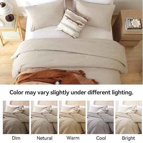 ROSGONIA Twin/Twin XL Comforter for College Girls Boys Light Khaki, 1 Comforter & 1 Pillowcase, Lightweight Twin Bedding Sets Soft Kids Dorm thumbnail 3