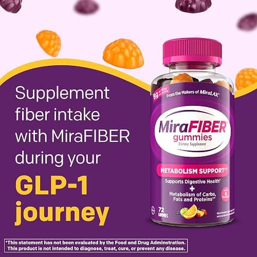 MiraFIBER Gummies, From The Makers of MiraLAX, Fiber to Support Your GLP-1 Journey, 8g Per Serving, Gut Health for Men & Women, Prebiotic Fiber Gummies for Adults, Mixed Fruit Flavor 72Ct thumbnail 2