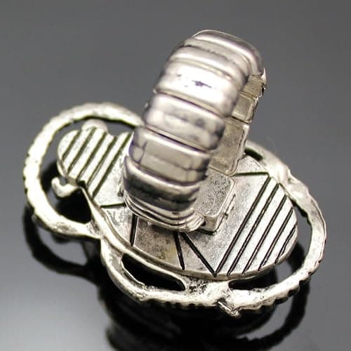Q&Q Fashion Silver Plated Vintage Egyptian Cleopatra khepri Scarab Beetle Green Rhinestone Stretch Finger Ring thumbnail 6