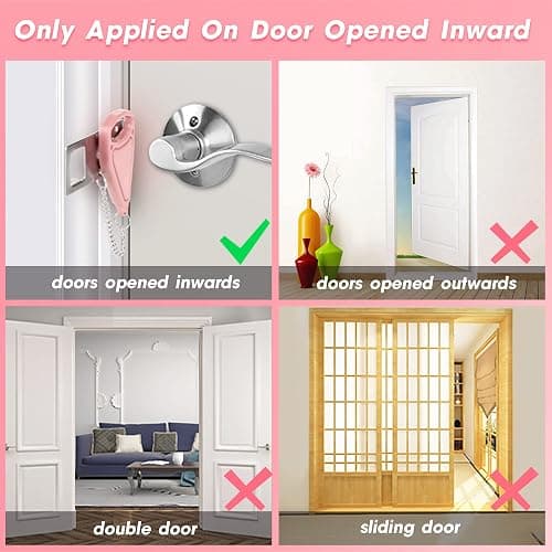 AceMining Portable Door Lock Home Security Door Locker Travel Lockdown Locks for Additional Safety and Privacy Perfect for Traveling Hotel Home Apartment College-Pink(1 Pack) thumbnail 6