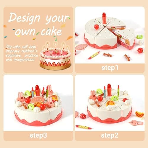 82 PCS Birthday Cake Food Play Set - Food Toy Pretend Cutting Play Cake Desserts Ice Cream and Donuts Food Toys - Birthday Gifts Toy Set for Boys Kids Girls thumbnail 5