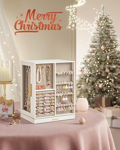 SONGMICS Jewelry Box 360° Rotating, Jewelry Storage Case with 5 Drawers, Jewelry Organizer, Glass Window, Spacious, Vertical Jewelry Storage, Open Design, Christmas Gift, Cloud White UJBC170W01 thumbnail 2