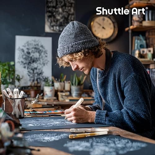 Shuttle Art White Gold Silver Gel Pens, 6 Pack 0.7mm, 1.0mm Metallic Gel Ink Pens Fine Point for Black Paper Highlighting Card Making Scrapbooking Coloring Writing Drawing School Office Home thumbnail 2