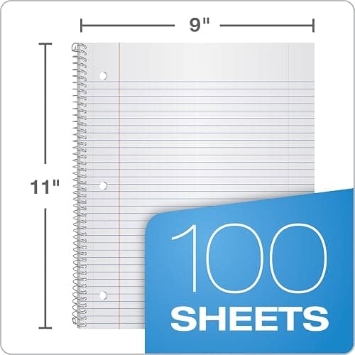 Oxford Spiral Notebooks, 1 Subject, College Ruled Paper, Durable Plastic Cover, 100 Sheets, Durable Divider Pocket, 3-Hole Punch, 3 Pack, Red, Black and Blue (10390) thumbnail 2