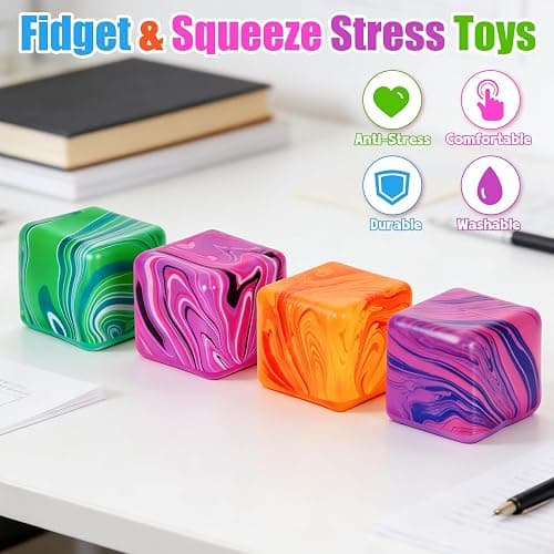 OESINS 4 Pcs Stress Cube Squishies Fidget Toys, Ice Cube Shape Squeeze Toys, Slow Rise Stress Balls Sensory Toy For Kids Adults With Autism & Stress Relief Classroom Prize & Easter Basket Stuffers thumbnail 7