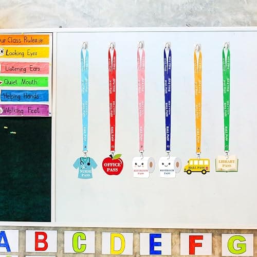 6 Sets Hall Passes for Classrooms, PVC Hall Lanyard Passes for Hall Restroom Library Office Boy Girl and Nurse Ideal for Classroom School Supplies. (Cute) thumbnail 7