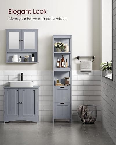 VASAGLE Bathroom Floor Cabinet, Bathroom Storage Organizer Rack Stand, Multifunctional Corner Unit, 2 Drawers, 55.7 Inches in Height, Dove Grey UBBC066G02 thumbnail 7