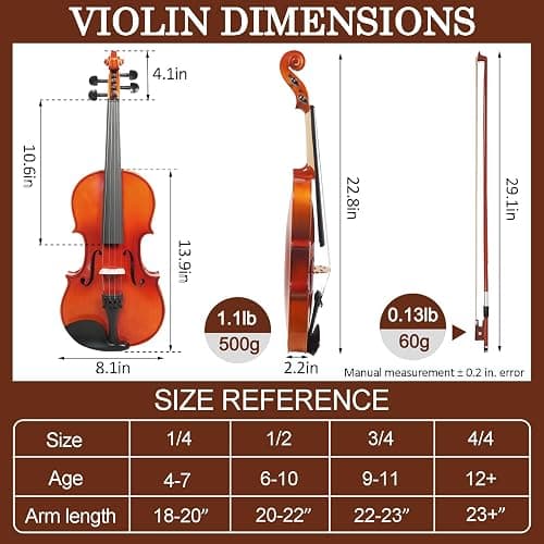 FINO 4/4 Violin Full Size Kit for Beginners (Plywood, Full) (Natural) thumbnail 4