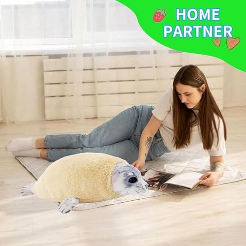 Dinyinor 20‘’ Molting Seal Plush Pillow,Chubby Blob Seal Stuffed Animal plushies for Boys Girls, Kids' Throw Pillow,Gifts for Kids Birthday,Valentine,Christmas thumbnail 5