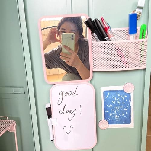 Svartur Magnetic Locker Accessories for Girls with Magnetic whiteboard, Locker Mirror and Magnetic Pen Holder, Pink Locker Decoration for School Locker, Back to School Essentials - Pink thumbnail 2