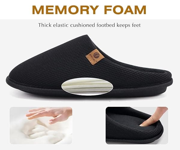ONCAI Men's House Slippers, Cushion Memory Foam Shake Fleece and Man House Shoes with Faux Fur Lining and Indoor Outdoor Rubber Soles US Size 7-15 thumbnail 3