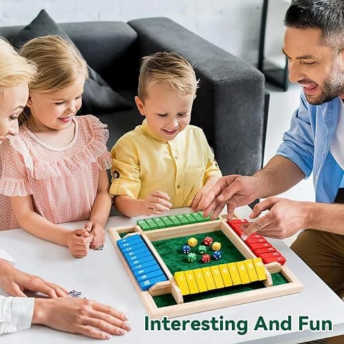 ZHITENG Shut The Box 4 Joueurs, Jeu de dés Jeu de Societe en Bois Classique avec 8 dés Jeux de Table en Bois Jouet de Rassemblement de la Famille, pour Salle de Classe Maison Fête ou Pub, Multicolore thumbnail 2