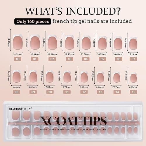 BTArtbox XCOATTIPS False Nails French Tip, 160pcs Short Square Press on Nails Soaked Off, Brown Soft Gel Nail Tips for Gel Extensions in 16 Sizes thumbnail 6