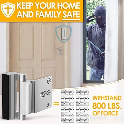 Door Reinforcement Lock Home Security - Door Locks for Kids Safety Childproof Door Latch Guard with 3" Stop Withstand 800 lbs Inward Swinging Front Door Upgrade Night Lock Prevent Unauthorized Entry thumbnail 3