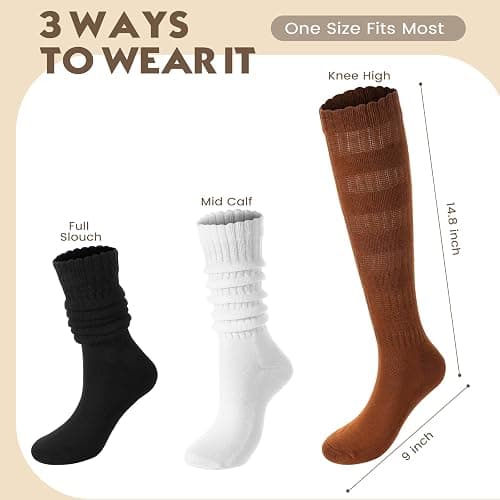 Nimalpal 3 Pairs Slouchy Socks for Women, Long Chunky Knee High Scrunch Socks Women's Fall Winter Socks Size 5-11 thumbnail 4