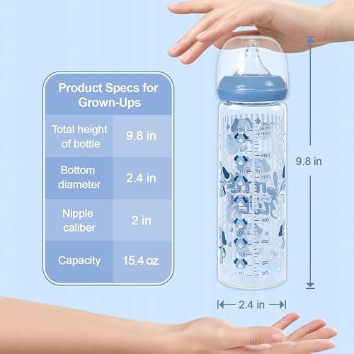 LittleForBig Adult Glass Feeding Bottle Ultra Printed Specialty Oversized Little Blue Pattern thumbnail 2
