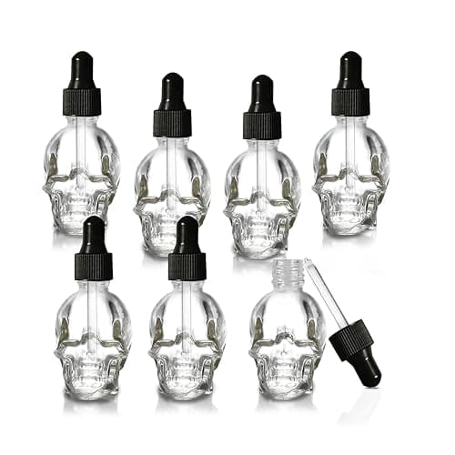 MINELEVEN 7 pcs Set 10ml Mini Skull Glass Dropper Bottle Leakproof Essential Oils Bottle for Storage and Travel (7pcs transparency skull bottle) - Image 1