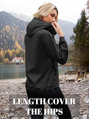 PITINAN Lightweight Rain Jacket Women Packable with Hood Travel XS-3XL | Rain Jackets For Women Waterproof Foldable Reflective Wind Breaker Compact Raincoat For Summer Outdoor Rainwear thumbnail 3