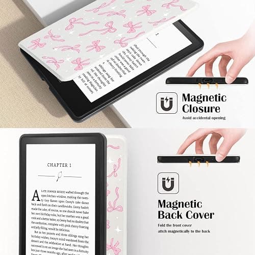 Cozynestcy Cute Girls Kawaii Bow Case for 7" Kindle Paperwhite(12Th Gen,2024)&Kindle Colorsoft Pink Bowknot Cover with Hand Strap Soft Pu Leather Case Compatible with Kindle Basic Auto Sleep&Wake thumbnail 3