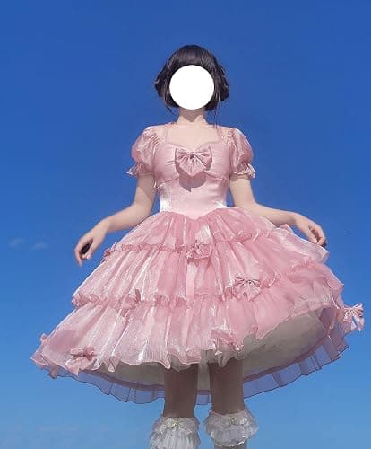 ZZEQYG Womens Lolita Dress for Girl Gothic pink puff sleeve dress with Bow - Medium - Pink-op thumbnail 4