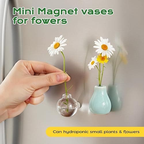 Renmxj 8 Pcs Refrigerator Magnets - Cute Mini Ceramic Vase Fridge Magnets with Artificial Flowers, Funny Tiny Vase Magnet for Fridge Decorative, Office, Kitchen, Locker, Whiteboard thumbnail 8