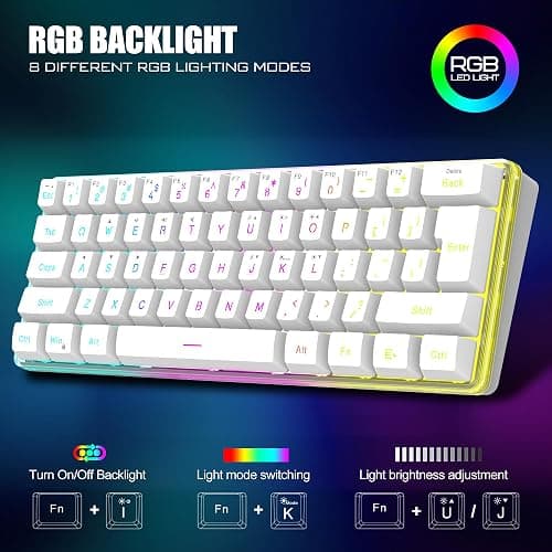 RedThunder 60% Wireless Gaming Keyboard and Mouse Combo, 2500mAh Rechargeable Battery, Ultra-Compact Small RGB Mechanical Feel Keyboard, Lightweight Honeycomb Optical Mouse for Gaming/Business, White thumbnail 5