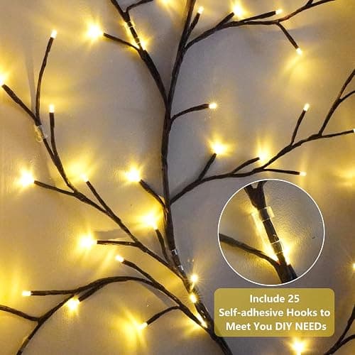 Enchanted Willow Vine Room Decor: 7.5Ft Christmas Decorations Flexible Fairy Lights with Remote Control, 144 LEDs Twinkle Tree Lighted Branches for Wall Bedroom Living Room (2 Pack) thumbnail 5