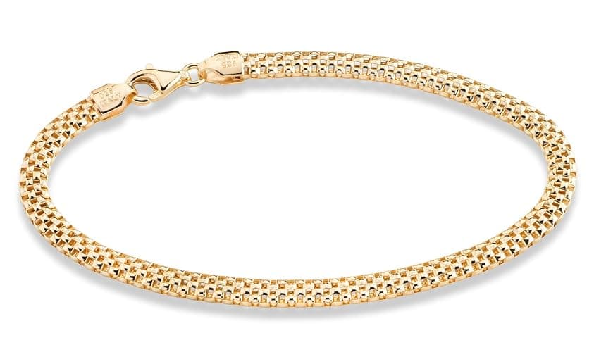 Miabella 18K Gold Plated 925 Sterling Silver Italian 4mm Mesh Link Chain Bracelet for Women 925 Italy thumbnail 3