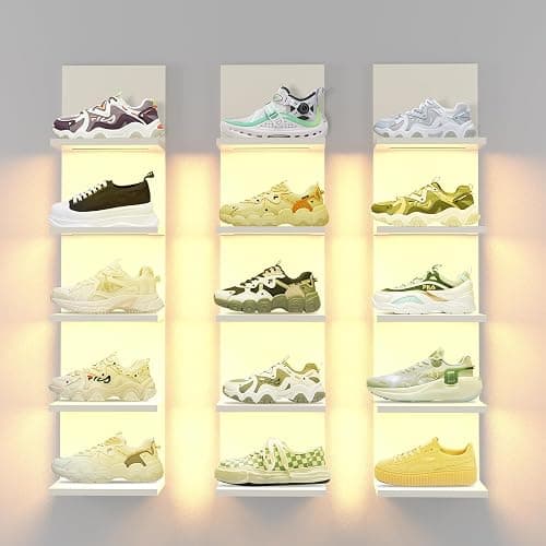 Bloddream 5 Tier Wall Shelves with LED Light, Modern Wall Mount Lack Shelf, Vanity Floating Shelves Home Decor Organizer Tall Tower Design Utility Shelf (White) - Led White thumbnail 6