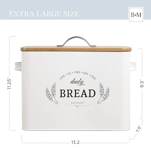 Baie Maison Extra Large White Farmhouse Bread Box for Kitchen Countertop - Breadbox Holder Fits 2+ Loaves - Bread Storage Container Bin - Rustic Bread Keeper Vintage Metal Kitchen Decor for Counter thumbnail 3