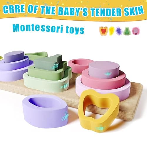 Symdiro Montessori Toys for 1 2 3 Year Old Boys Girls - Wooden Sorting & Stacking Toys for Kids - Toddler Toys Age 1-3 - Shape Sorter and Color Stacker Preschool Kids Gifts - Chroma thumbnail 4
