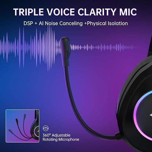 AOC Wireless Gaming Headset Compatible with PS5/4, Nintendo Switch, PC, Bluetooth 5.4 & 2.4GHz Gaming Headphones with Noise Canceling Mic, RGB, Type-C, 20ms Latency, 45H, 7.1 Virtual Surround- Black thumbnail 6