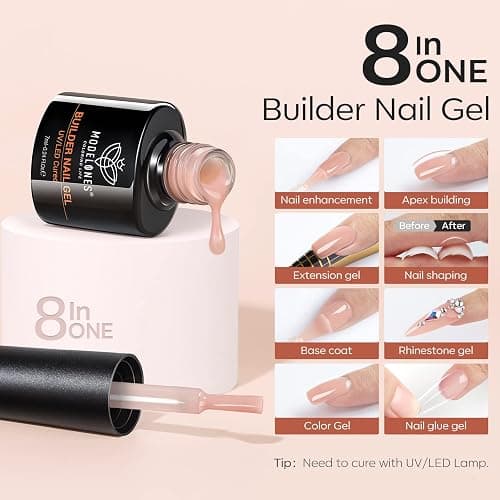 Modelones Builder Gel 6 Colors, 8-in-ONE Pink Red Brown Gel Builder for Nails, Hard Gel Nail Strengthener Extension Color Base Builder Gel in a Bottle thumbnail 2