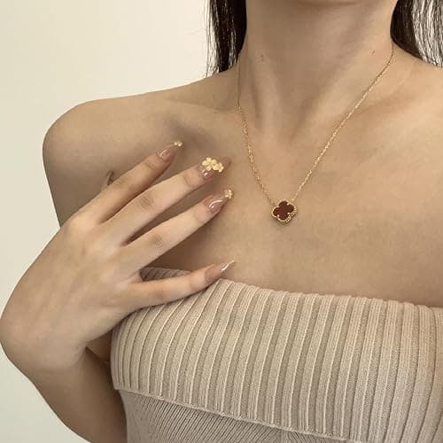 AIPPK Clover Pendant Necklace Set for Women 18K Gold Plated Four Leaf Clover Necklace Lucky Simple Jewelry Gifts for Women 3Pcs thumbnail 6