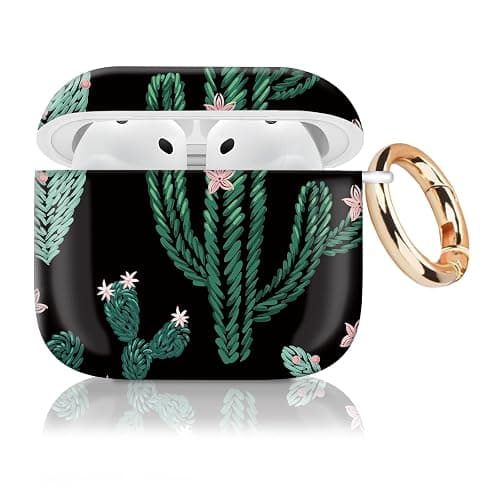 Cute Case Cover Compatible with AirPod 4th Generation 2024, Shockproof for Women & Girls with Golden Round Buckle – Protective, Anti-Drop Design(Cute Cactus) - Image 1