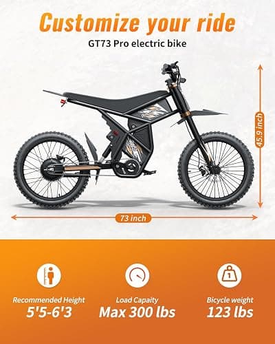 GT73 /GT73 Pro/ GT73 Mini Electric Dirt Bike for Adults/Teens - 3000W/ 2500W Motor - 50/37 MPH High-Speed, 25"/14'' Fat Tires & Dual Removable Battery, All-Terrain Off-Road eBike for Snow, Sand thumbnail 6