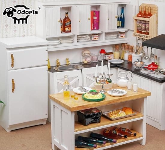 Odoria 1/12 Miniature Kitchen Island and Chairs Dollhouse Furniture Accessories thumbnail 8