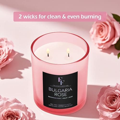 Bulgaria Rose Scented Candle, 2-Wick Luxury Soy Wax Candle, 9 oz Aromatherapy Candle Home Fragrance Candles Gift thumbnail 2