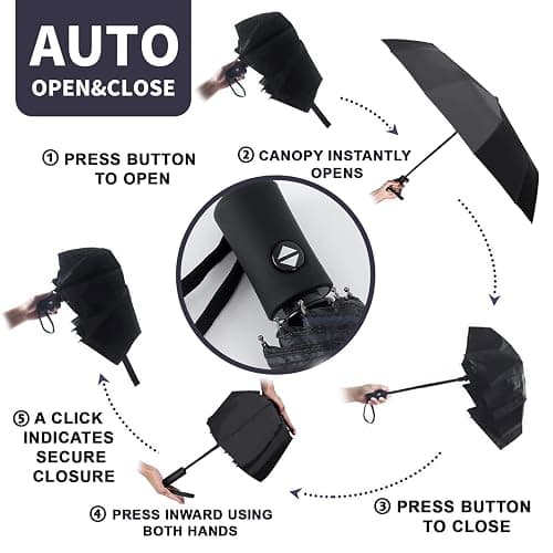 SY COMPACT Travel Umbrella Windproof Automatic Umbrellas-Factory Outlet umbrella - black thumbnail 4