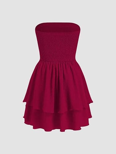 CIDER Women's Summer Cocktail Dress - Tube Ruched Ruffle Mini Dress thumbnail 5