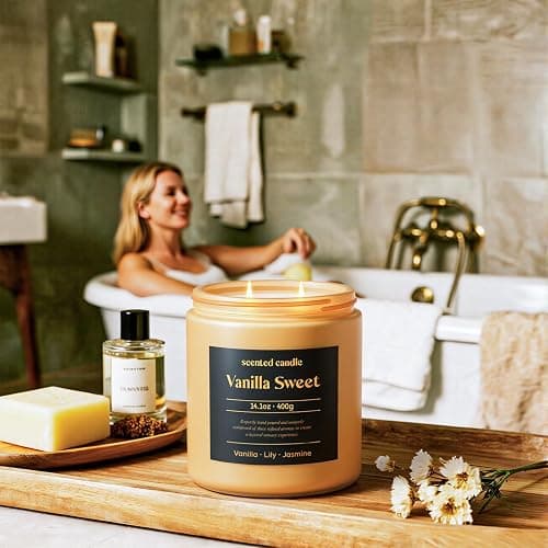 CHILLFLAME Vanilla Candle, 14.1 oz Scented Candles for Home, 2 Wicks Blended Scents Candles for Women and Men, Birthday Gifts for Women (Vanilla+Lily+Jasmine) thumbnail 6