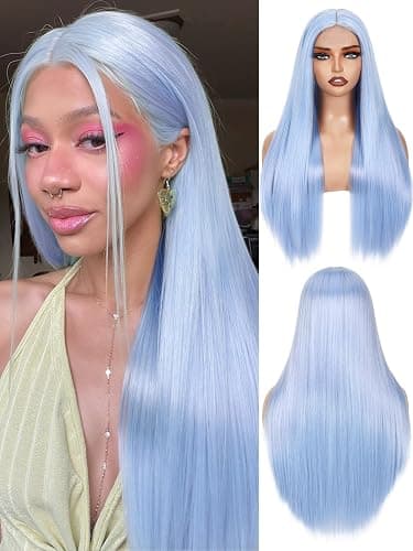 FAVE 65 cm Hellblaue Perücke Lang Glatt Heat Resist Synthetic Fasern Meerjungfrau Look Cosplay Alltag - Image 1