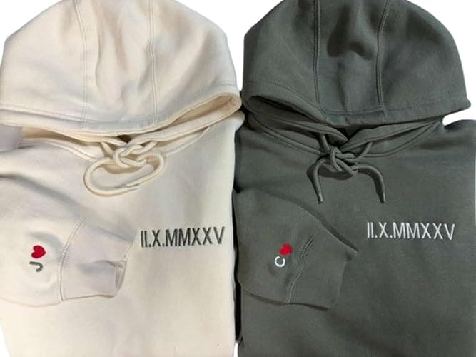 Custom Embroidered Roman Numeral Hoodie, Personalized Hoodie For Boyfriend Girlfriend With Initial Heart, Gifts for Boyfriend Girlfriend Couples, Matching Hoodies For Couples. thumbnail 2