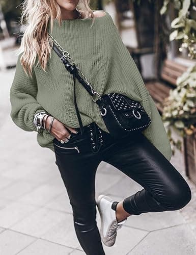 Womens Oversized Sweaters Loose Solid Casual Long Sleeve Mock Neck Knitted Jumper Tops thumbnail 4